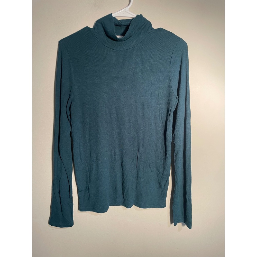 Aritzia Wilfred Blue/Green Ribbed‎ Mock Neck Long Sleeve Layering Top Size Large